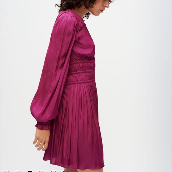 *NEW SEASON* Maje satin dress with ruffles in magenta. - Picture 3 of 7